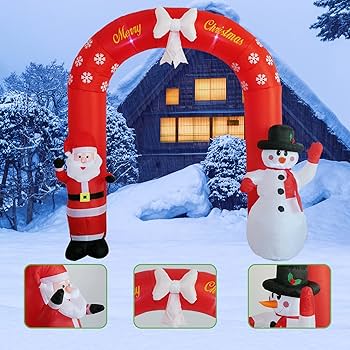 エアブロー　クリスマス インフレータブルアーチ サンタと雪だるま サンタクロースと雪だるまのあるインフレータブルクリスマス