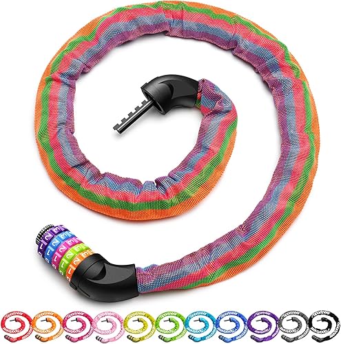 Miniatura 26 de Sportneer Cerradura de bicicleta: combinación de 5 dígitos, cerradura de cadena de bicicleta antirrobo de alta seguridad - 0.98/1.1/1.2 metros de