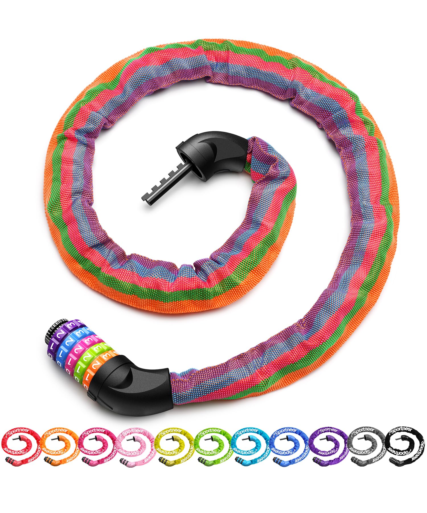 Sportneer Bike Lock: 5 Digit Combination High Security Anti Theft Bike Chain Lock - 3.2/3.6/4ft Heavy Duty Keyless Bicycle Lock for Bike, Motorcycle, Scooter, Door & Gate - 4/6mm Thick, Easy to Use