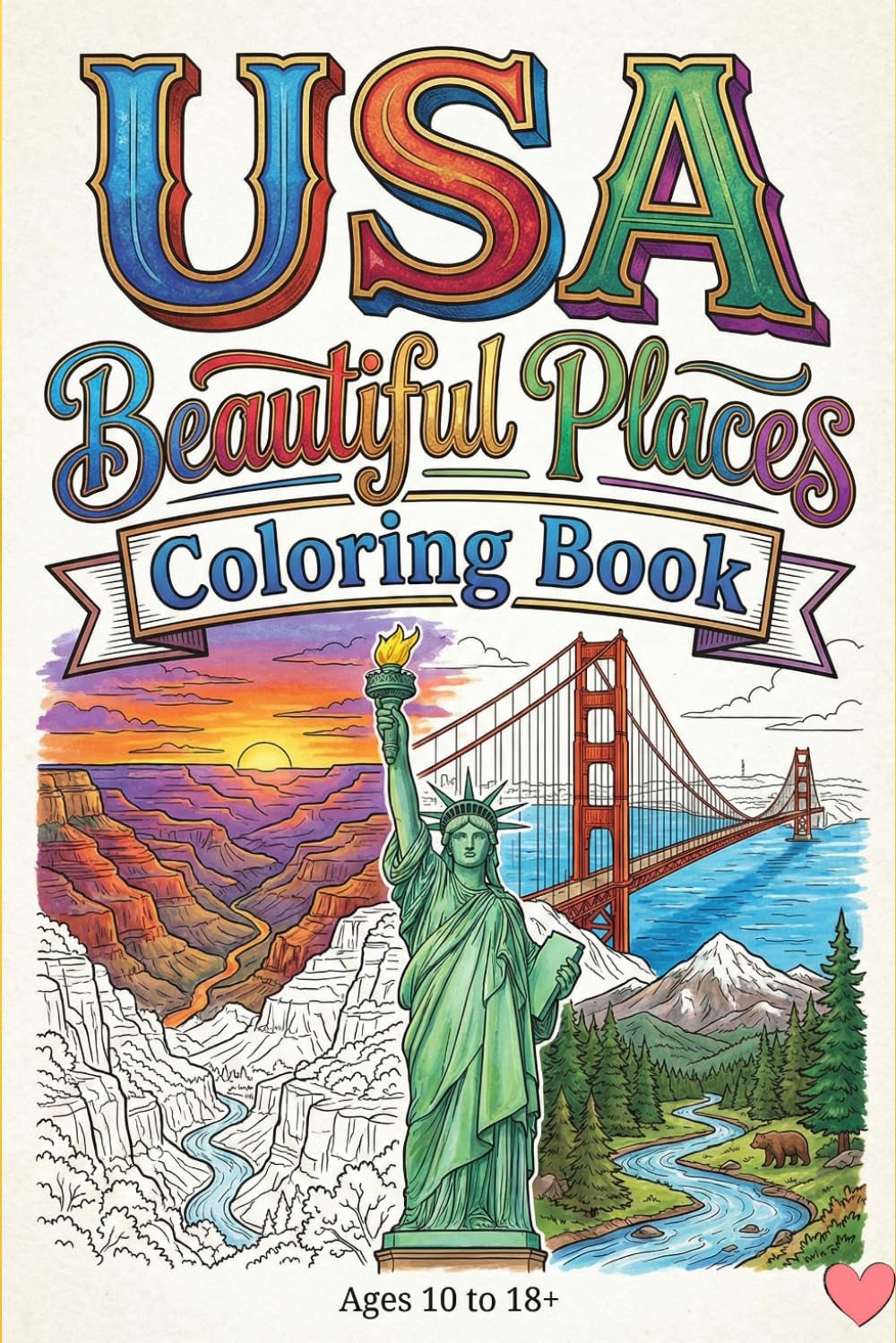 USA Beautiful Places Coloring Book for Teens & Adults A Relaxing Travel Coloring Book Featuring Famous American Landmarks, National Parks, and Scenic Views