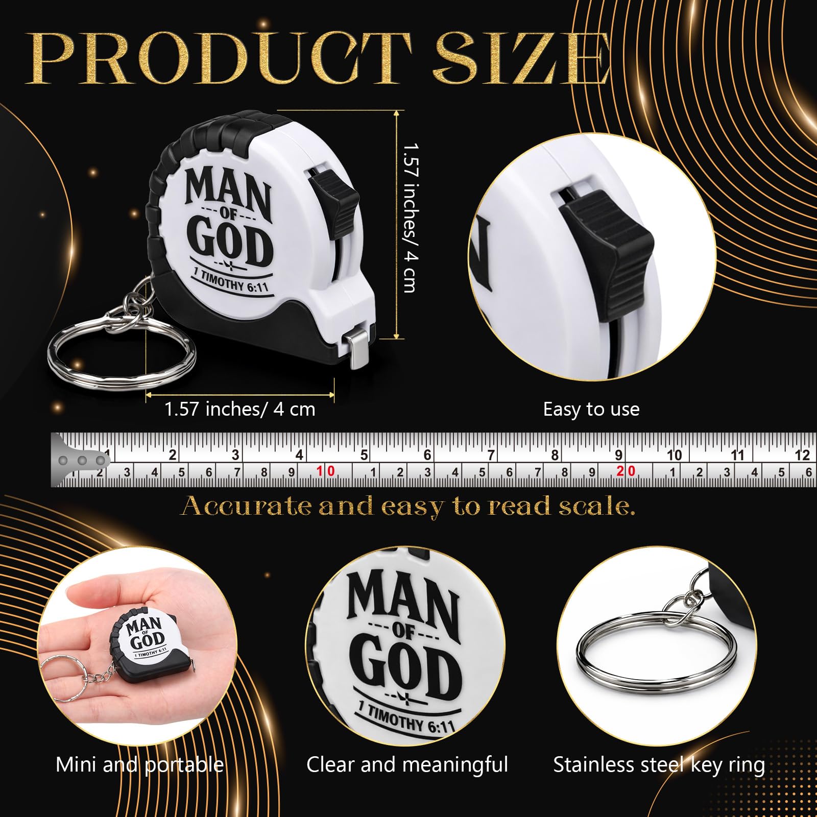 80 Sets Mann Gottes Geschenke Vatertag Mini Maßband Schlüsselanhänger Christian Einziehbares Maßband Taschengröße Messung mit religiösen Karten Taschen für Papa Kirche Pastor Pate