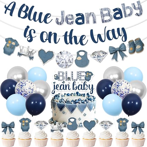 Blue Jean Baby Shower Decorations, A Blue Jean Baby is on the Way Banner Garland