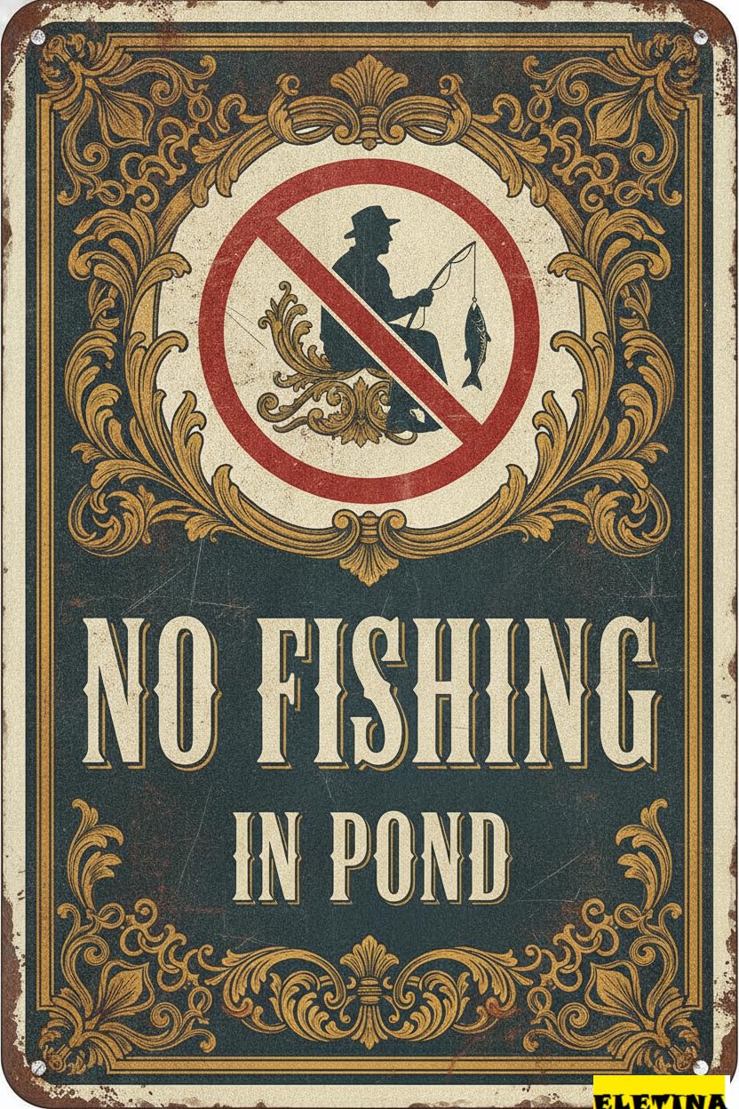 No Fishing In Pond Security Tin Sign, 8x12 Inch Decor