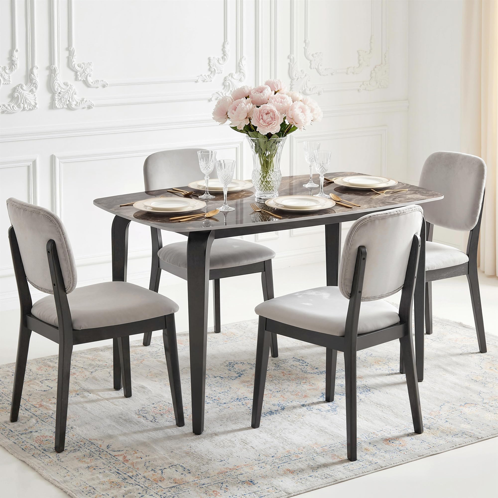 HOMCOM Tavolo da Pranzo per 4 Persone, Tavolo Cucina 130x70x75 cm con Piano in Pietra Sinterizzata e Gambe in Metallo, Tavolino da Soggiorno Sala da Pranzo, Marrone