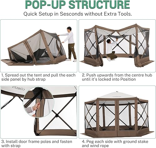 Miniatura 3 de COBIZI Tienda de campaña con pantalla desplegable de 12 x 12 pies para campamento, campamento al aire libre, con mosquitera, tienda de campaña