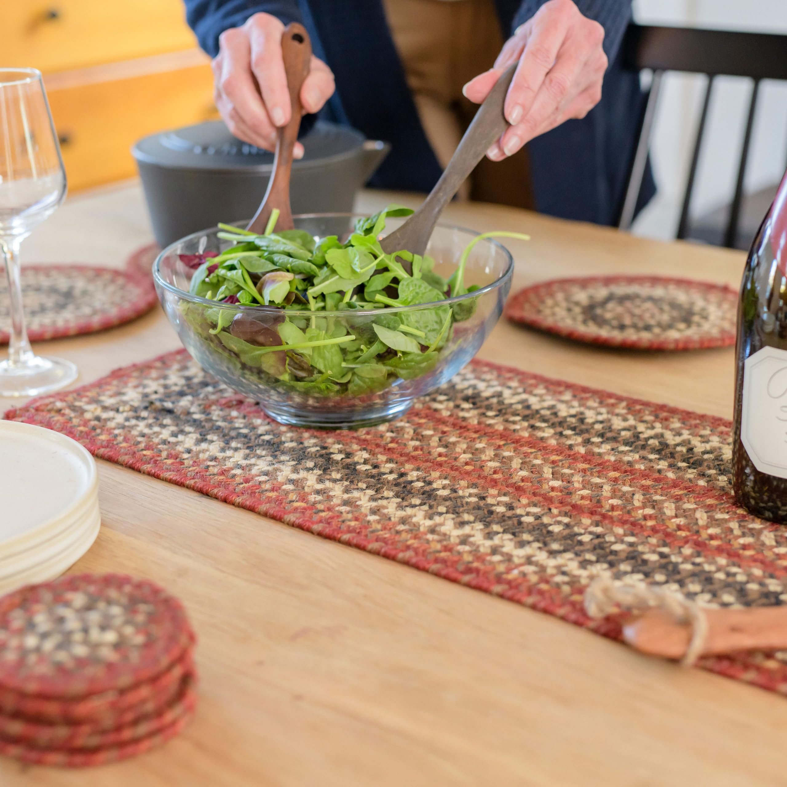 Homespice Chester Jute Braided Long Table Runner, Country Cabin Decor, Red Rectangle 11x36 - Rich Colors, Easy to Clean, Durable and Protects