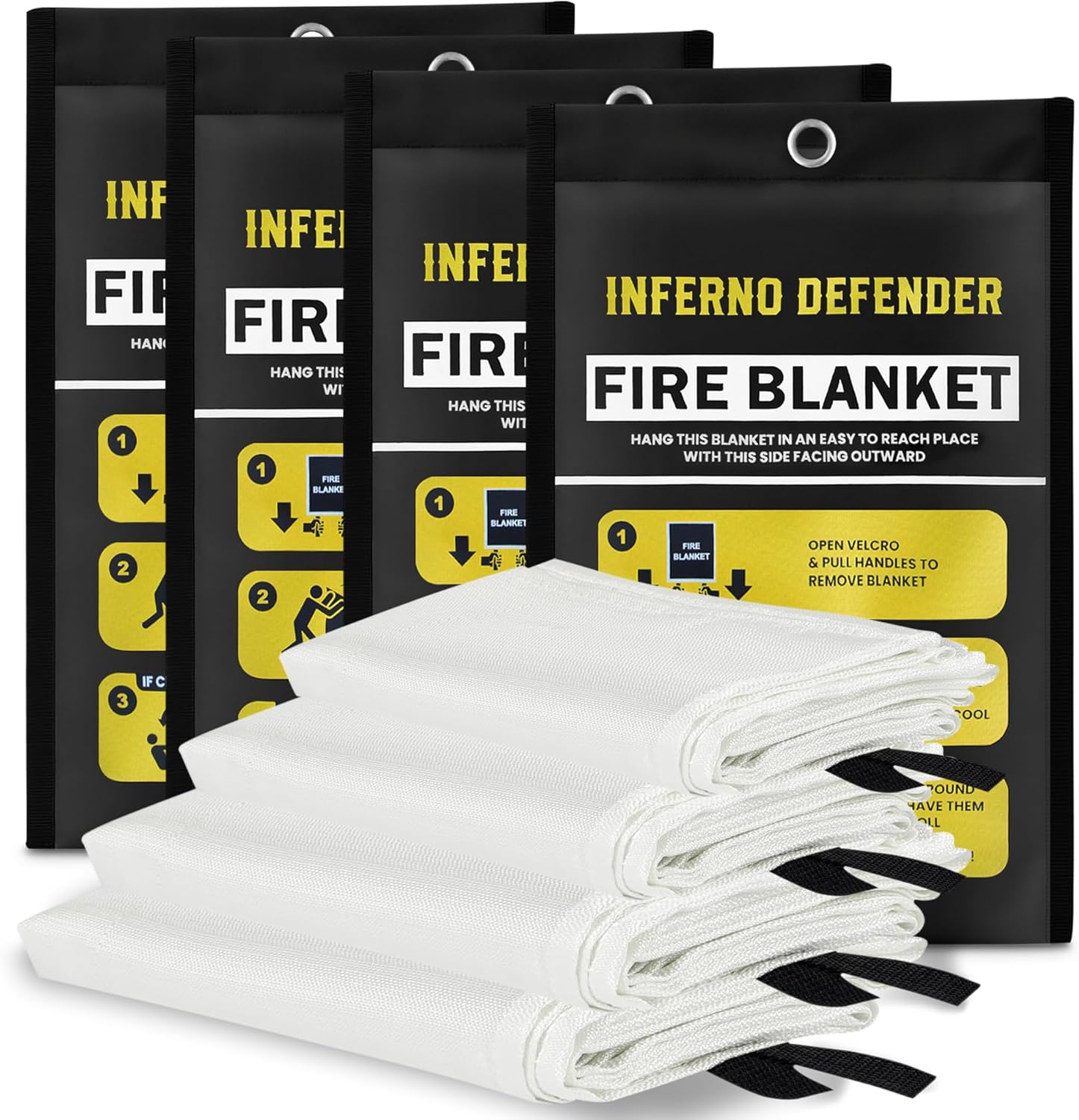 Emergency Fire Blanket For Home And Kitchen, Safe Touch Silicone Coated, 4 Pack Fiberglass Fire Blanket for Home, Fire Suppression for Kitchen, Fire Extinguisher For Kitchen BBQ Camping 39” x 39”