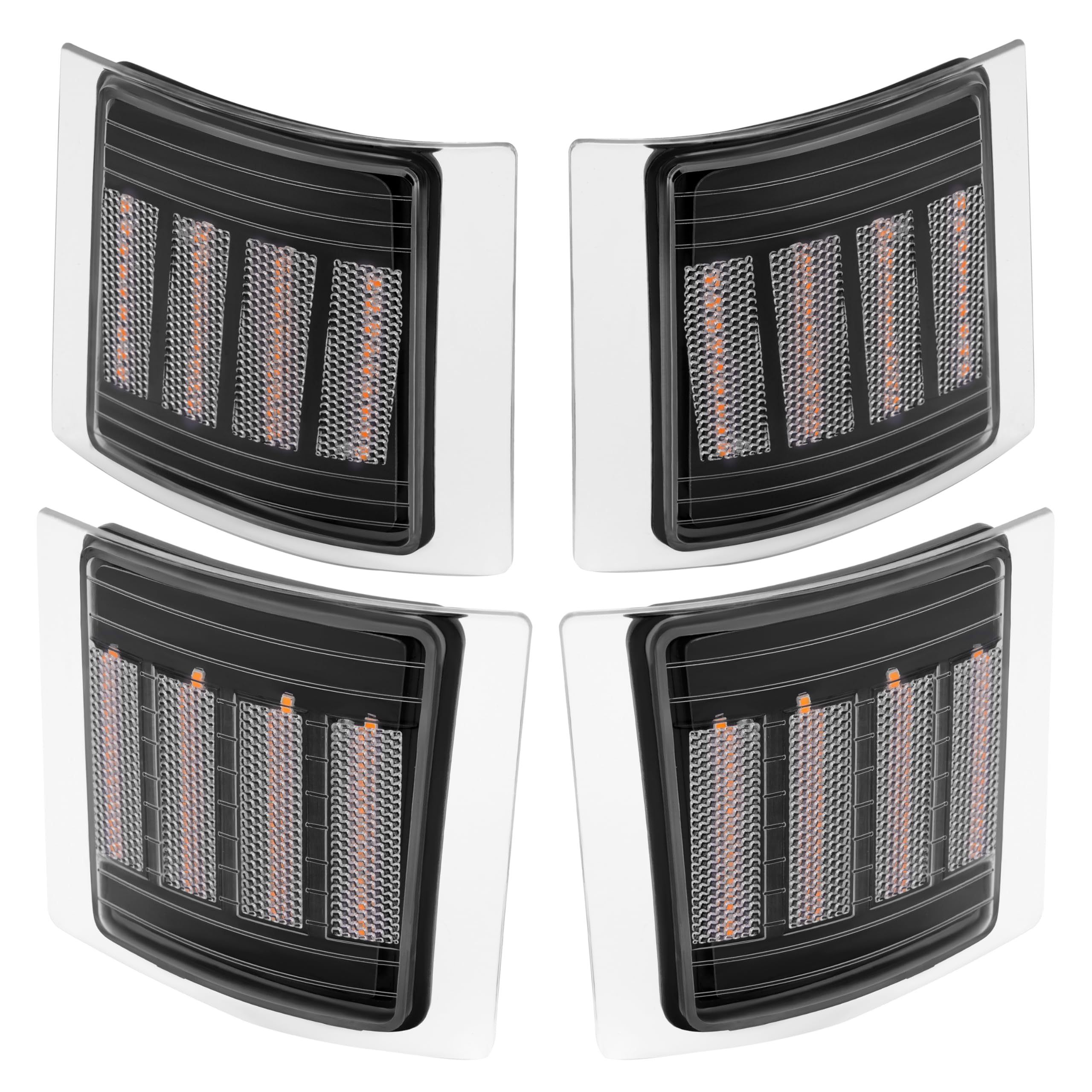 KUAFU LED 4PC Front Corner Light Compatible with 1994-1999 Chevy Chevrolet C/K 1500 2500 3500 Pickup Suburban Tahoe Chevy Full Size Blazer Front Corner Lamp Clear Lens Black Housing Black Frame