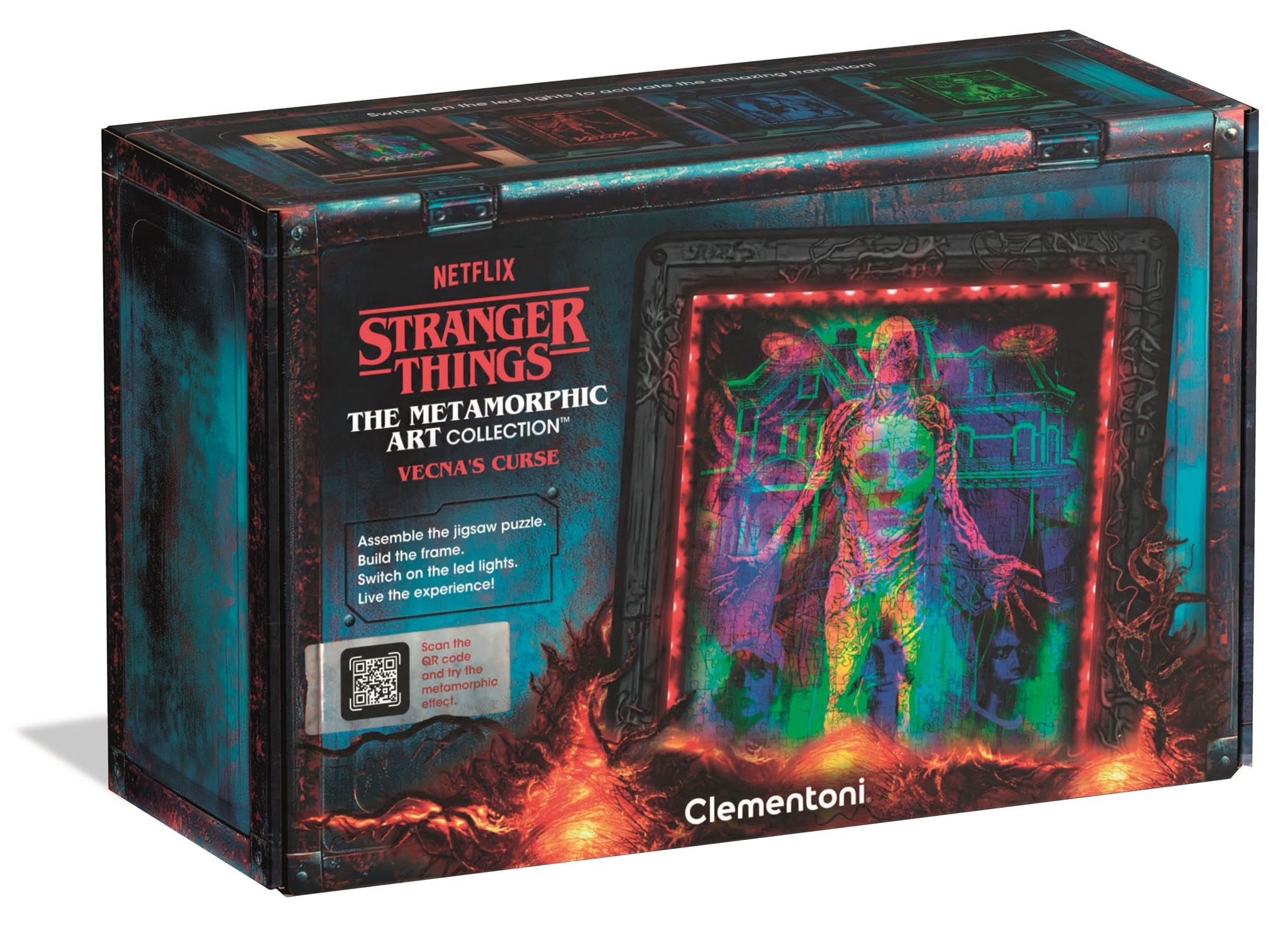 Clementoni Stranger Things Metamorphic Art with LED Light: 520-Piece puzzle, Colour-Changing Scene Featuring Vecna, Max and Eddie of Hellfireclub from Season 4