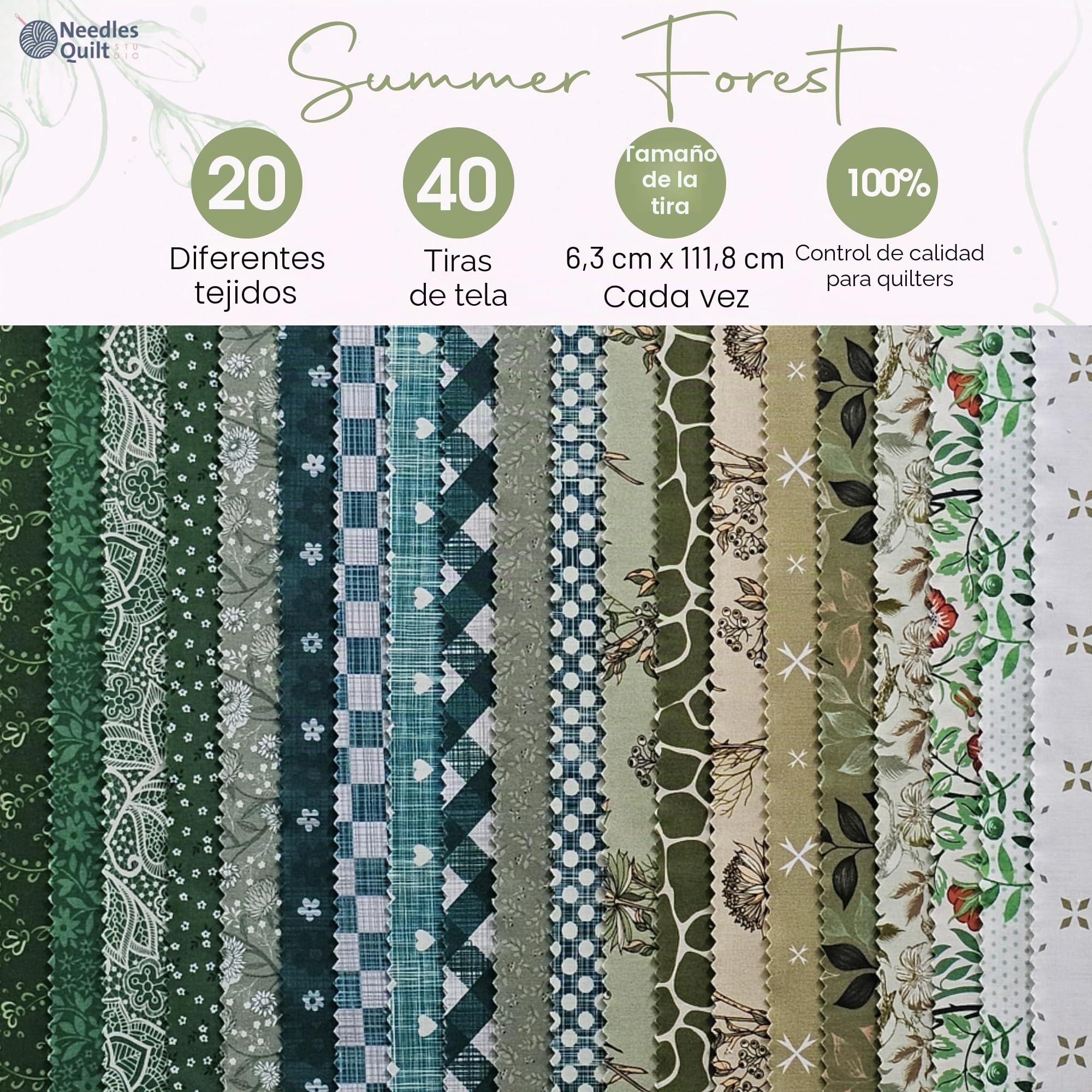 Jelly Roll Tiras de tela de algodón precortada para acolchado, 40 tiras de 6 x 112 cm, tela acolchada para costura, proyectos de edredón precortados y manualidades (bosque en verano)