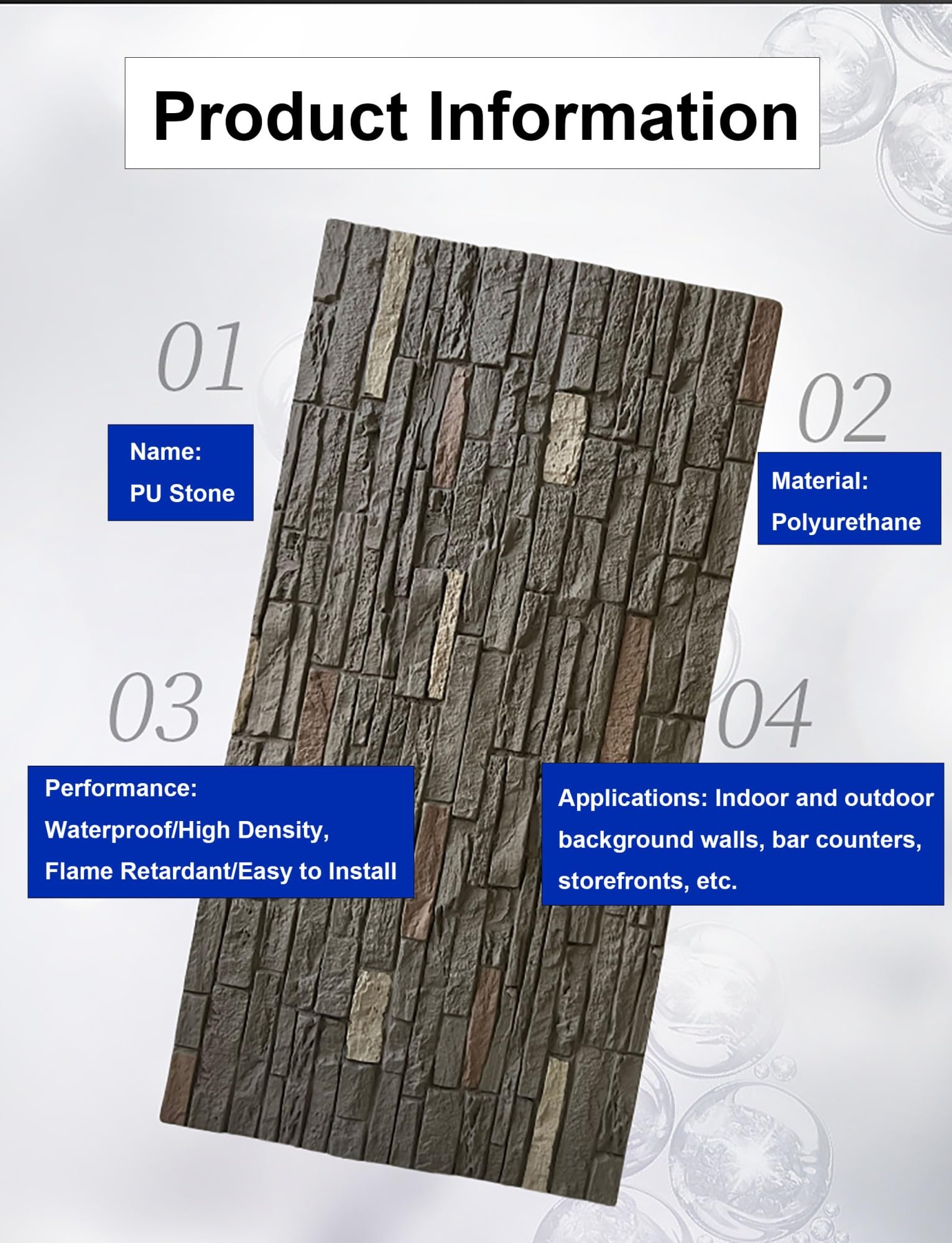 Paneles de pared de piedra sintética 3D, revestimiento de revestimiento de imitación para decoración de pared interior y exterior, paquete de 2