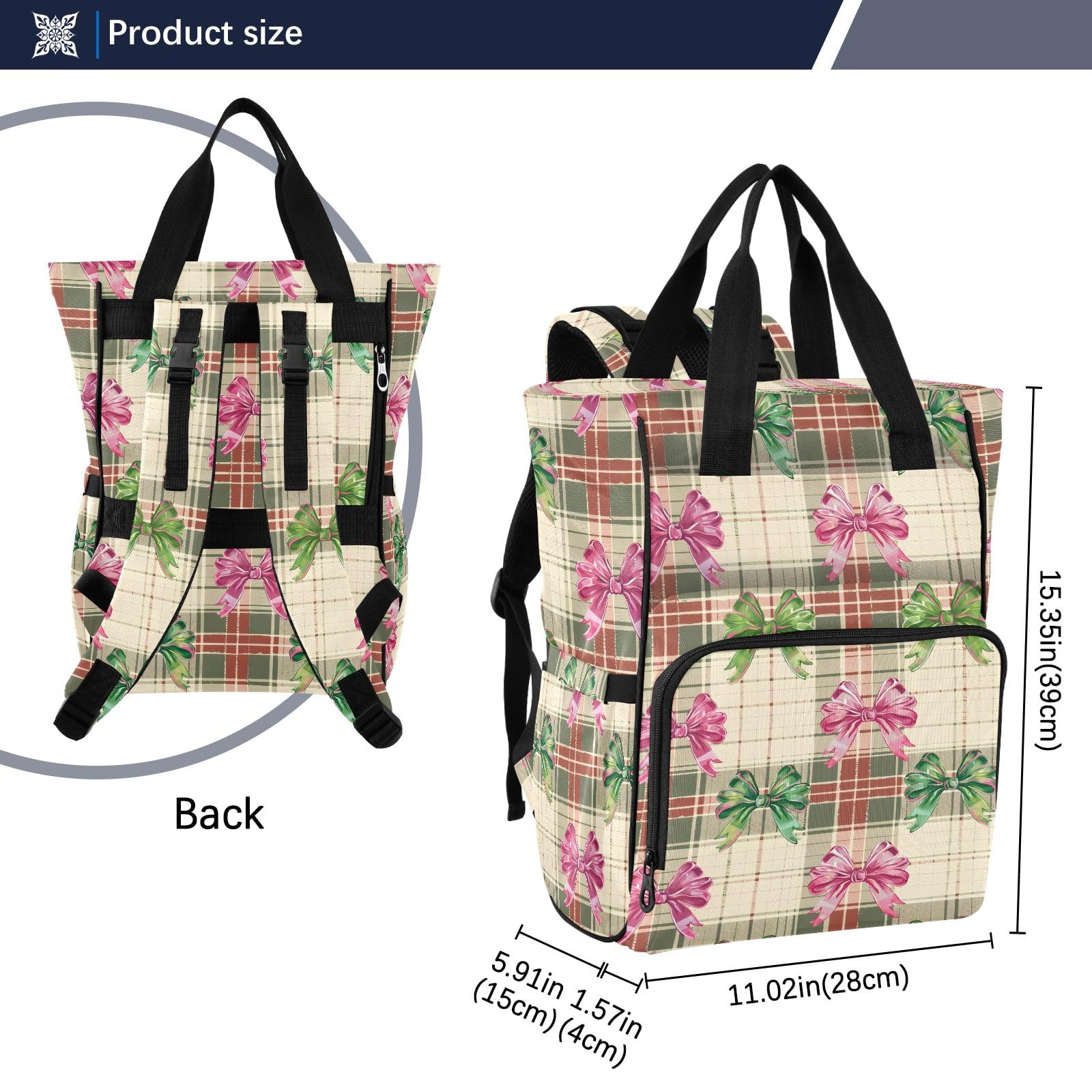 Mnsruu Wickeltasche mit Fliege, kariert, Textur, Rucksack, große Tasche, wasserdicht, Reise-Wickeltaschen für Mütter und Väter