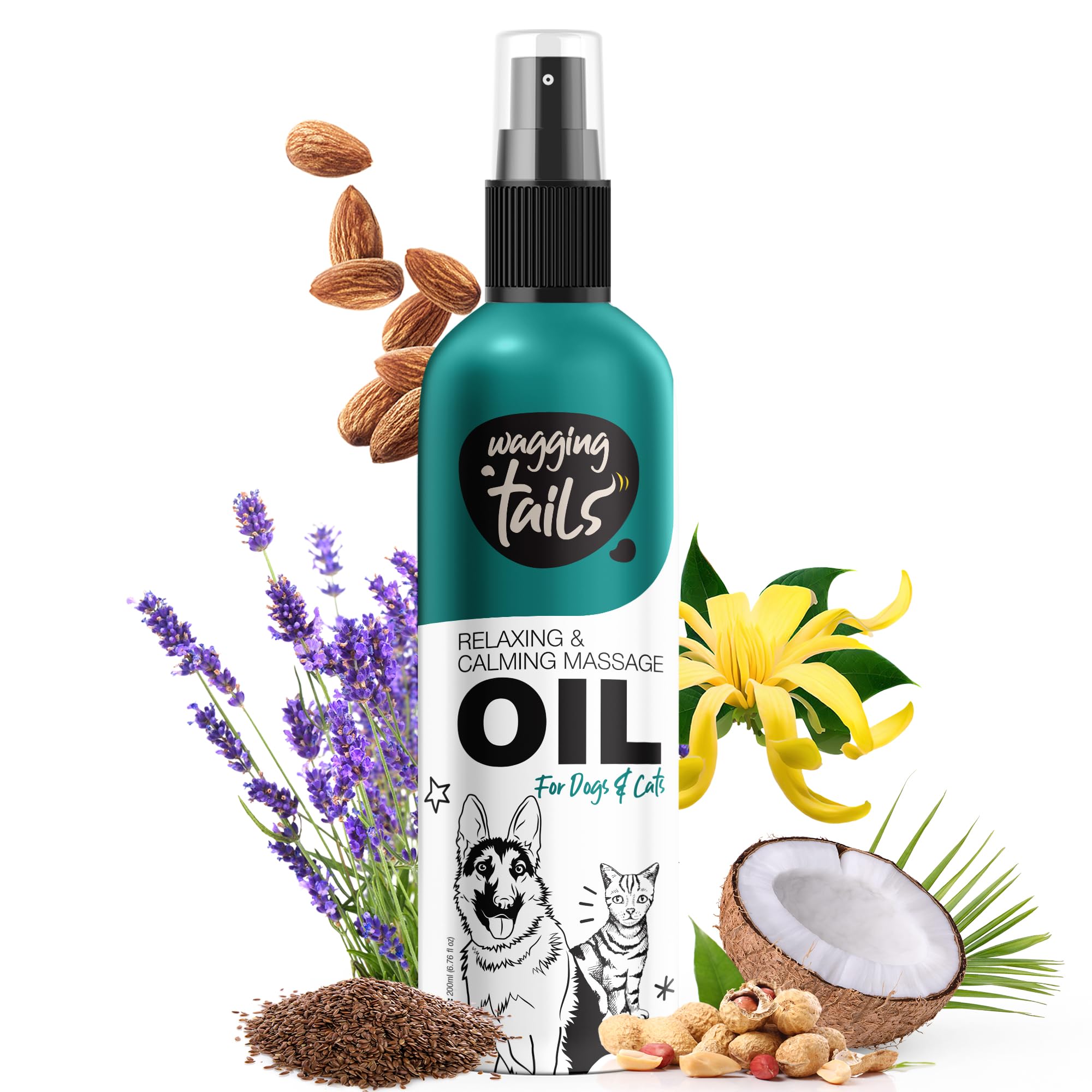 Wagging Tails Pets Relaxing & Calming Massage Oil for Dogs, Cats and Pets 200ml |Natural Oil Use to Massage Pets & Improves Coat Shine and Softness | Relaxation & Relieves Itching