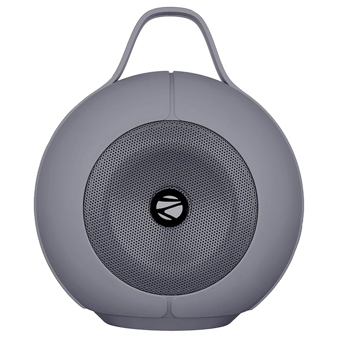 ZEBRONICS Sound POD 30 Portable Bluetooth Speaker, 12 Watts, Upto 8 Hours Playback, Passive Radiator, BTv5.3 | mSD | TWS | Splash Proof, RGB LED, Carry Handle, Deep Bass (Gray)