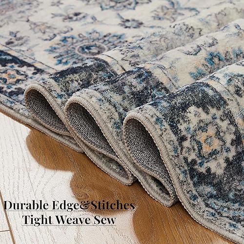 Miniatura 4 de Floralux Alfombra para sala de estar, alfombra lavable de 4 x 6, gris, bohemio, ultrafina, antideslizante, no desprende pelusa, para dormitorio,