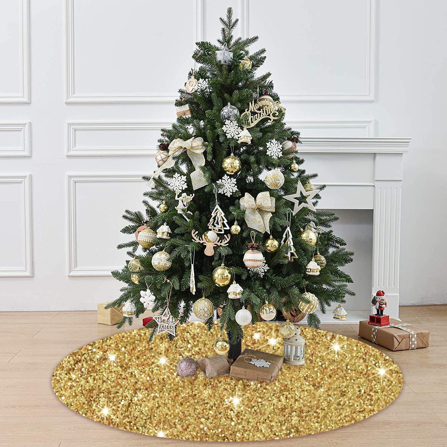 FOTSHARER 117,8 cm Gold Weihnachtsbaum Rock Samt Pailletten Baum Rock Matte Glitzer Weihnachtsbaum Röcke Groß für Winter Holiady Luxus Sparkle Baum Abdeckung Rock für künstliche Bäume Weihnachtstag