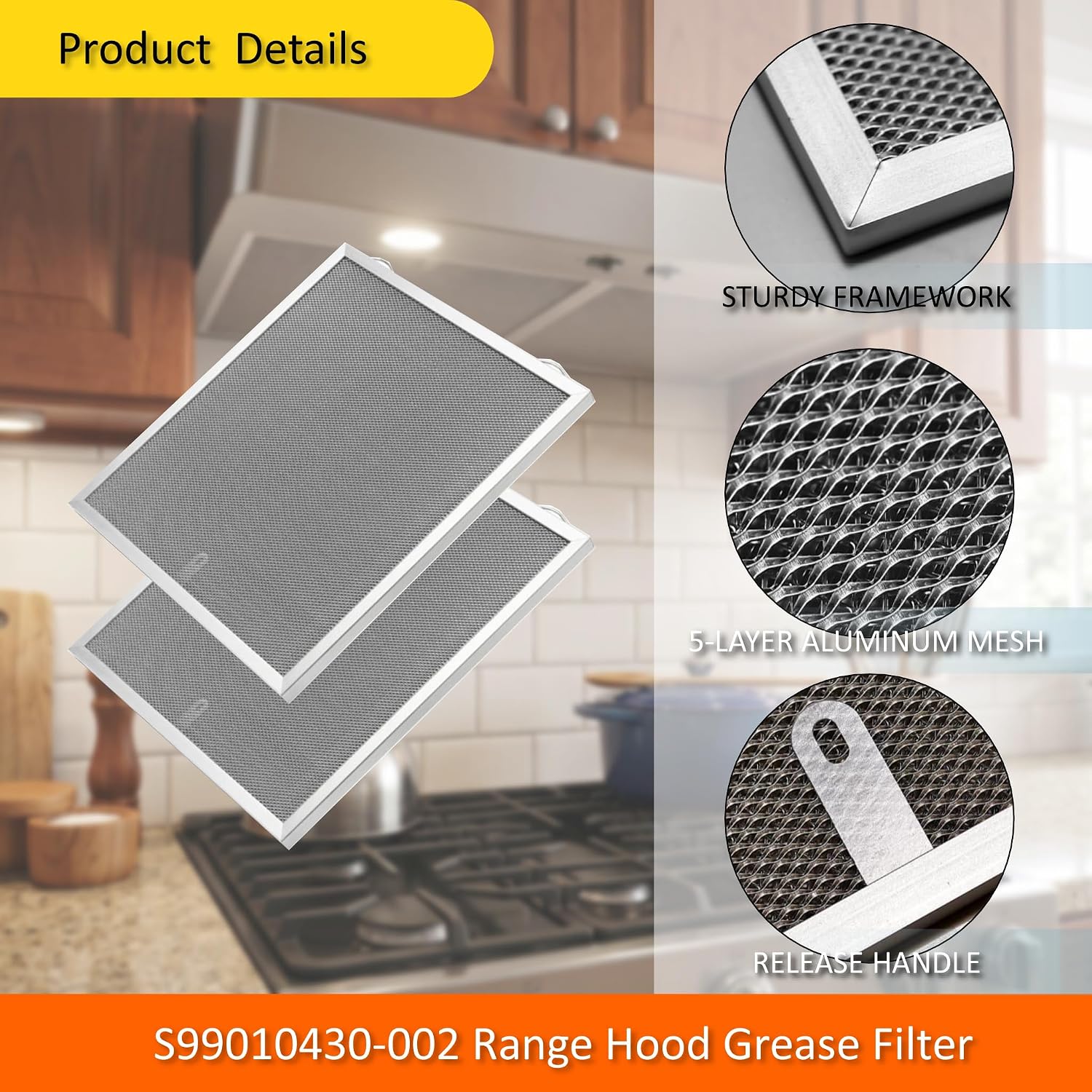 2-Pack S99010430-002 Range Hood Filter 15-3/4 x 13-7/8 x 3/8 In