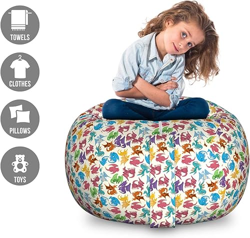 Miniatura 5 de Ambesonne Bolsa de juguetes de almacenamiento náutico, Frock of Frolicking Sharks and Fish Herds Buceo Vida Silvestre Exótica Océano de Mar