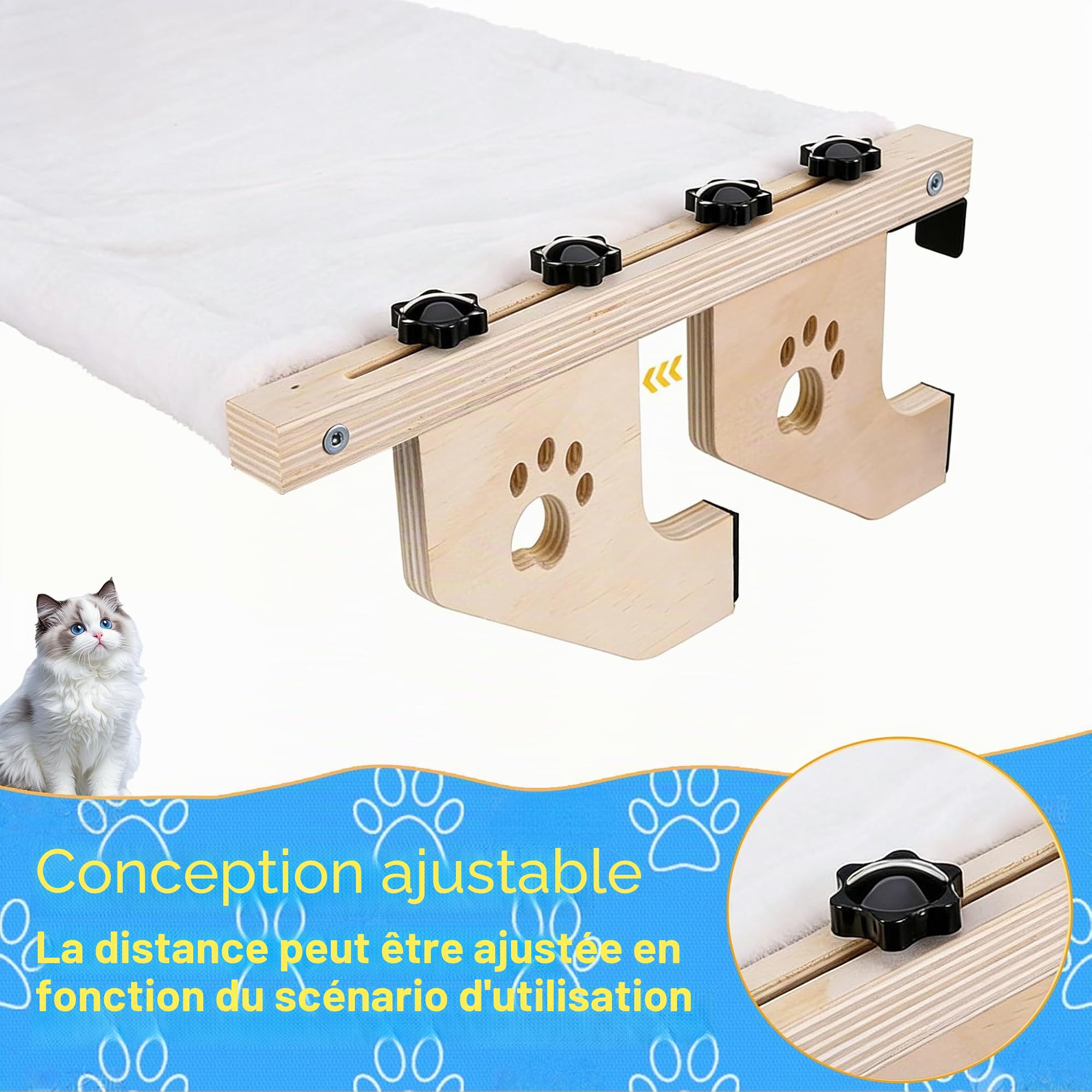 Hamac Radiateur Chat, Hamac Chat Fenetre en Bois, Coussin Chauffant Suspendu, Coussin Chauffant De Rebord de Fenêtre, Accessoire D'IntéRieur