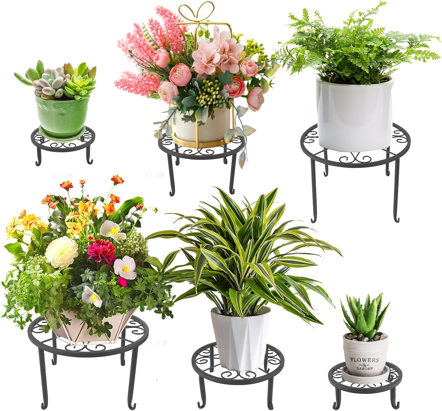 6 Pack Outdoor Plant Stand, Heavy Duty Metal Plant Stand, Flower Pot Stand Indoor Outdoor , Rust Proof Iron Planter Stand, Multi-Size Plant Pot Stands, Pot Stands for Plants Indoor Home Garden Patio