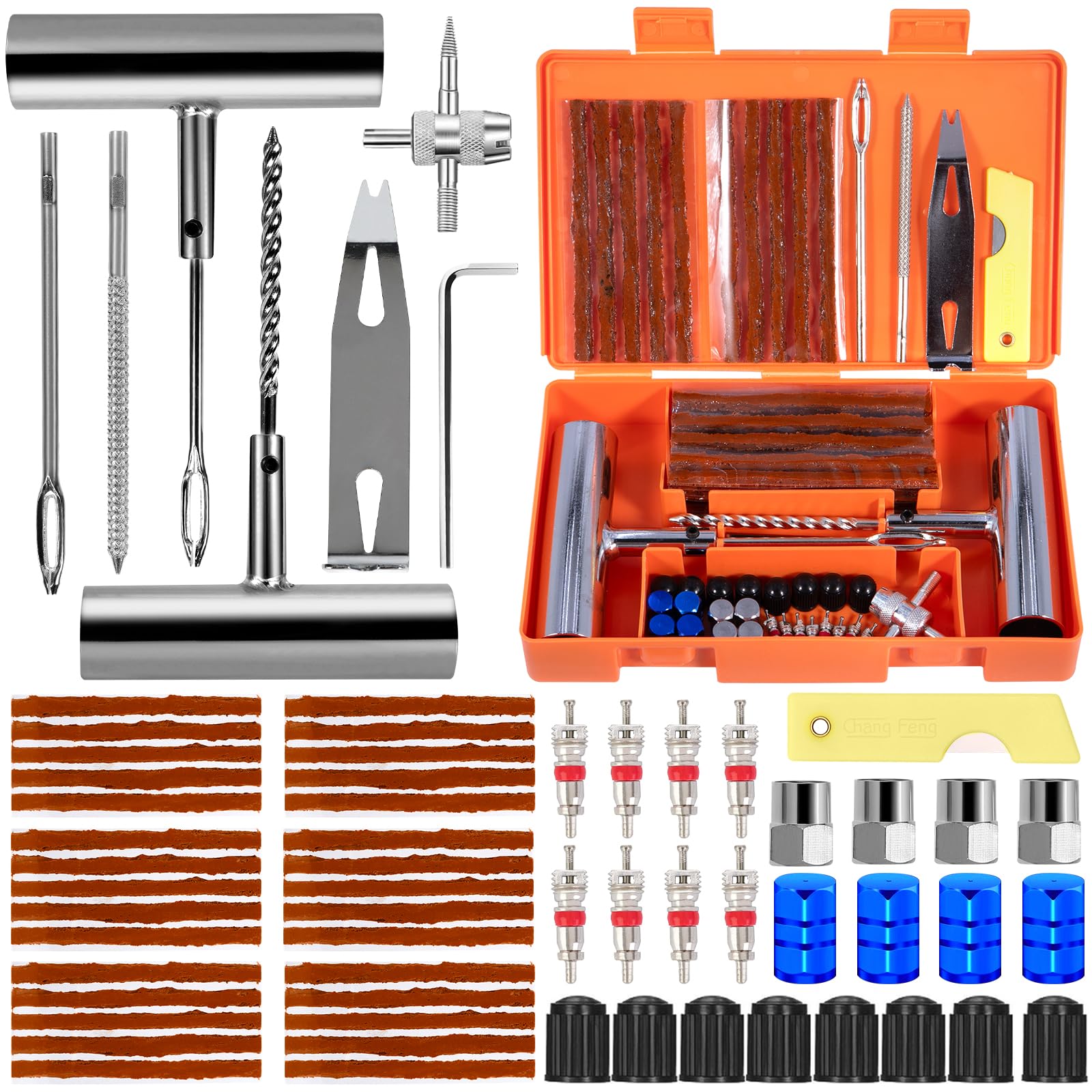 64 Pcs Kit de Reparación de Neumáticos Pesados, Kit antipinchazos Coche, Kit Repara Pinchazos Coche, Herramienta de Reparación de Pinchazos Portátil, para Motocicletas, Automóviles, Camiones