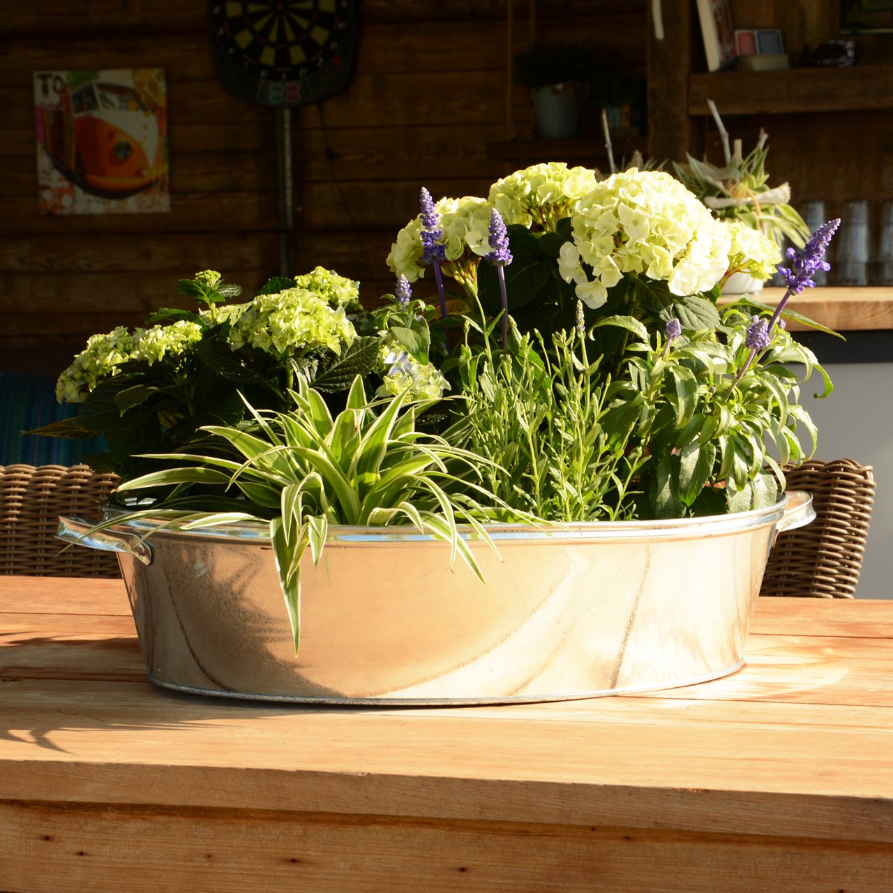 UNUS Garden Zinkwanne groß oval, nutzbar als Blumenschale, Kräuterbeet, Garten Dekoration, 27 Liter
