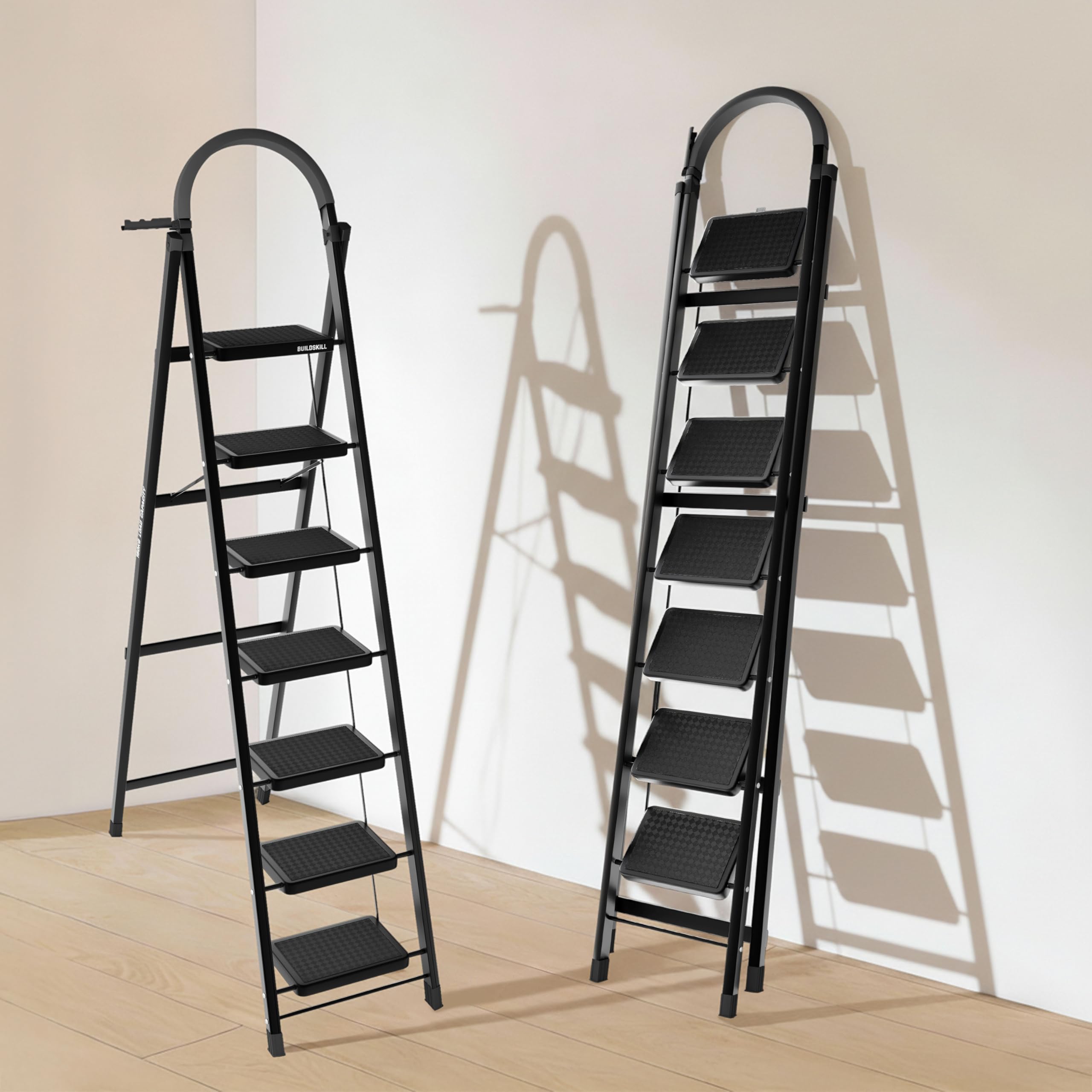 BUILDSKILL Ladder for Home 7 Steps Foldable with Built-in Tool Tray | Heavy Duty D Shape Rods | 20 x 30cm Large Platform | Wide Rubber Feet | Secure Lock | 150Kg Capacity - 5 Years Warranty — Amazon image 16