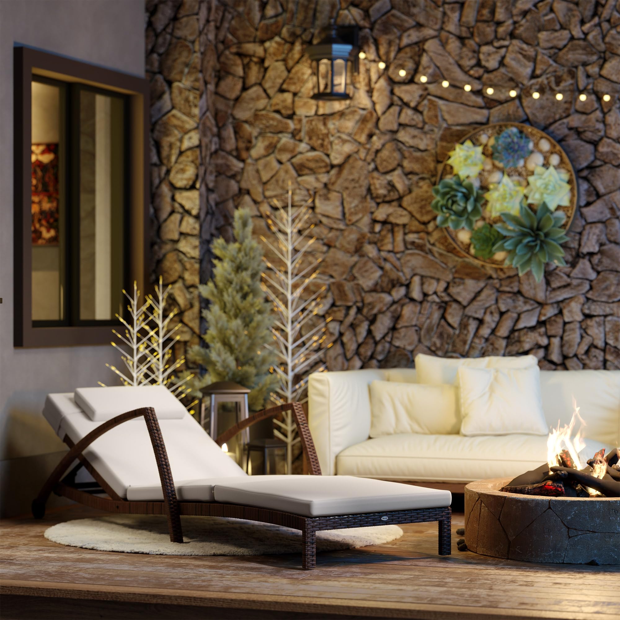 Outsunny Bain de Soleil Dossier Réglable avec roulettes Marron et Beige