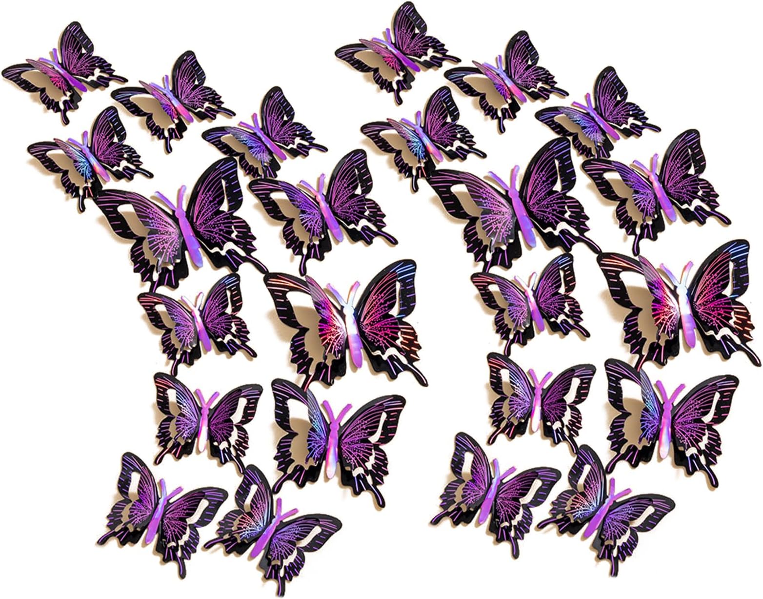 3D Butterfly Wall Decor 24 Pcs Multiple Sizes Styles Butterfly Decorations for Party Birthday Room Wall Stickers for Crafts (PVE Black Purple)
