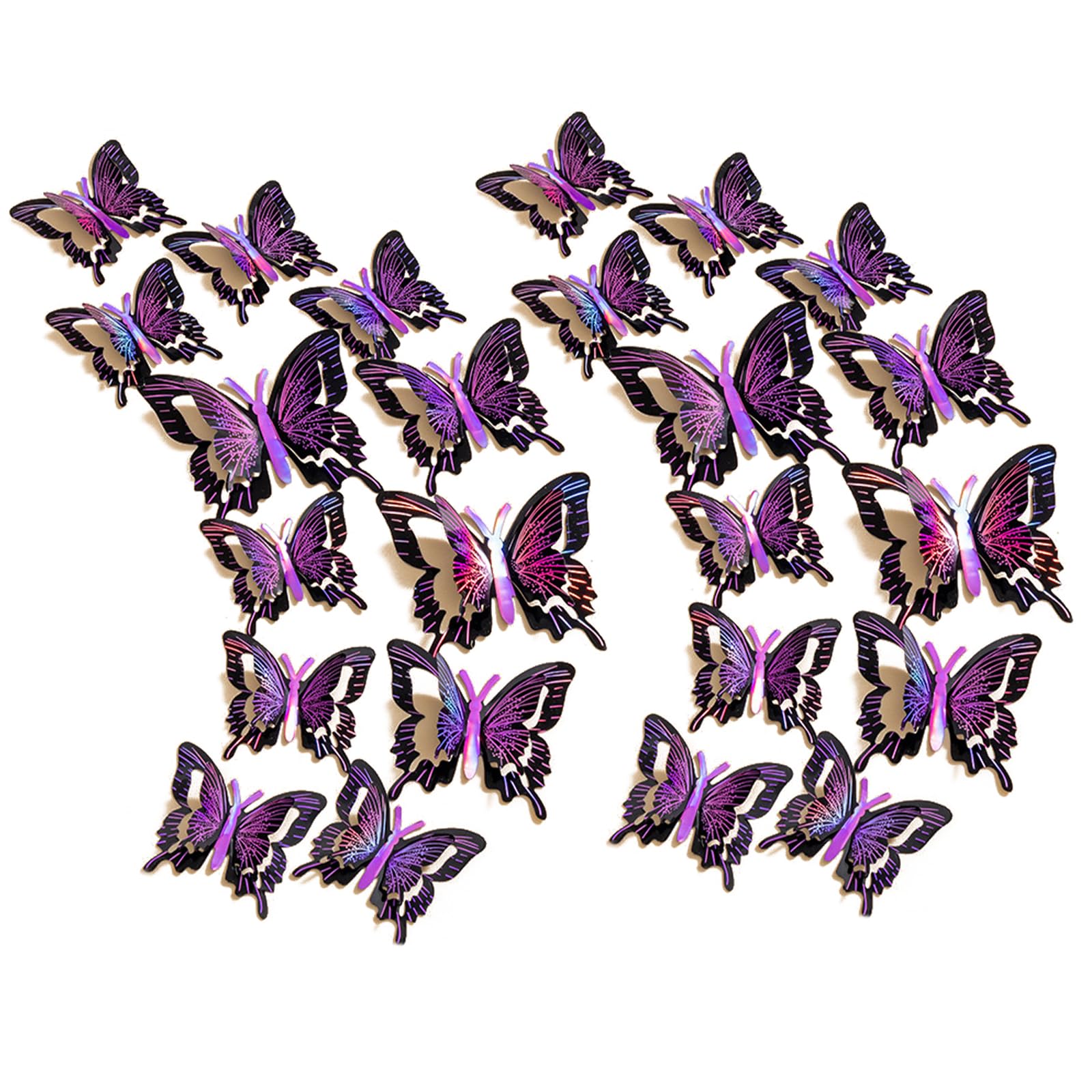 3D Butterfly Wall Decor 24 Pcs Multiple Sizes Styles Butterfly Decorations for Party Birthday Room Wall Stickers for Crafts (PVE Black Purple)