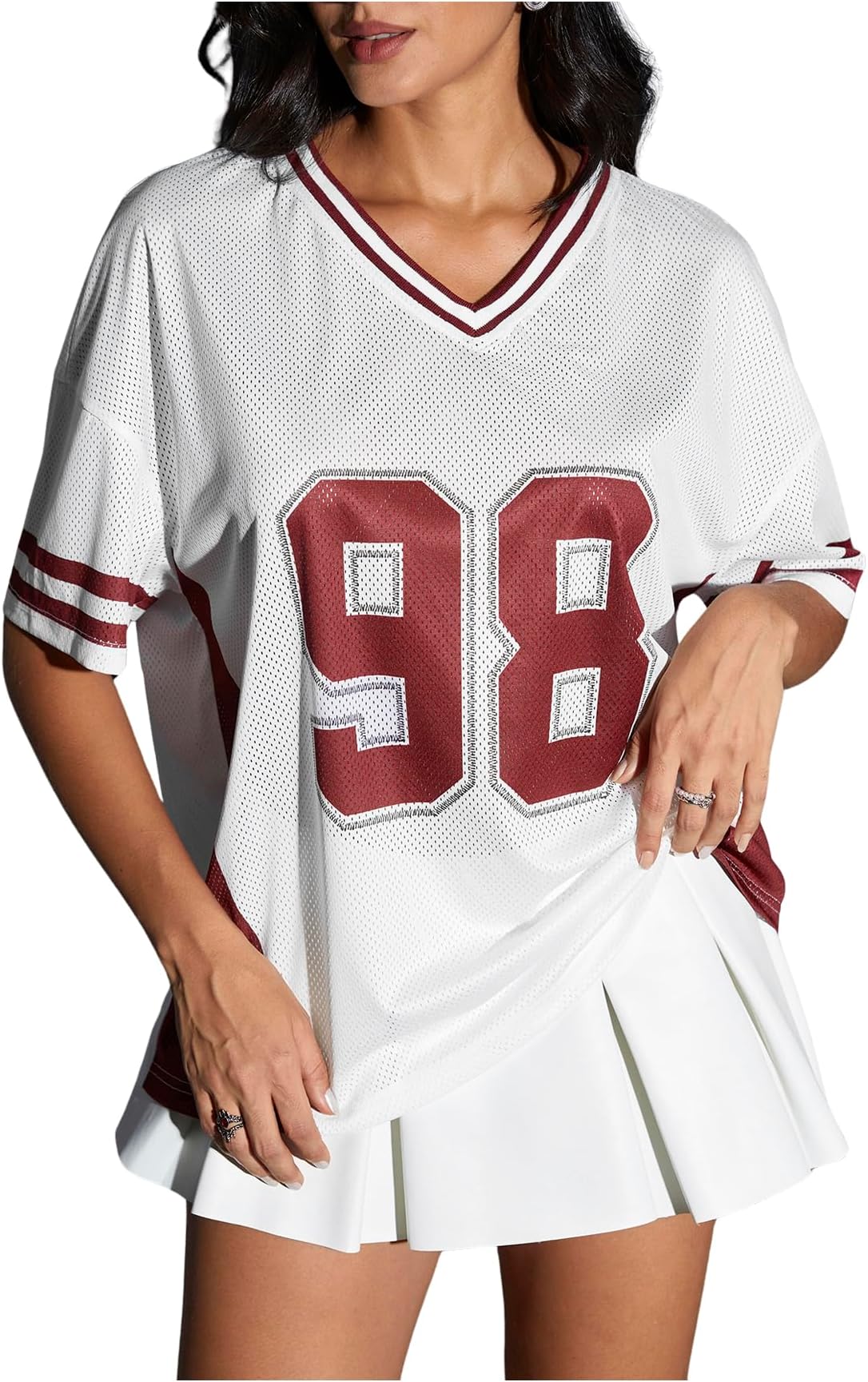 Verdusa Women's Jersey Shirts Y2k Tops Baggy Shirts Graphic Summer Oversized T Shirt Top
