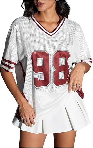 Verdusa Women's Jersey Shirts Y2k Tops Graphic Soccer Summer Oversized T Shirt Top