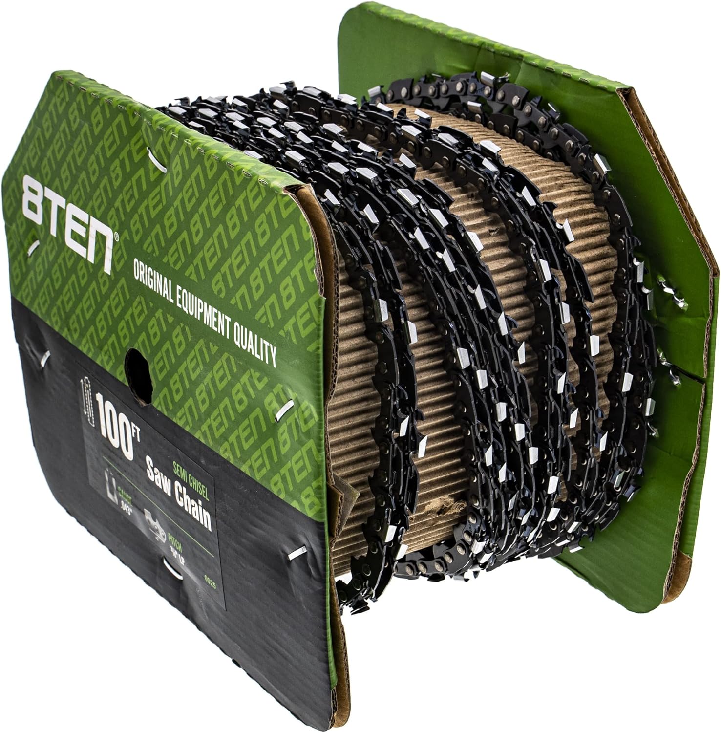 8TEN Chainsaw Chain Bulk Reel Semi Chisel 100 Foot .043 Gauge 3/8 Pitch Low Profile