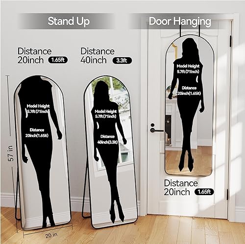 Miniatura 5 de Espejo de longitud completa para colgar en la puerta, de 57 x 20 pulgadas, altura de 5.7 pies (cuerpo de 1.3 pies), para montar en la pared, marco