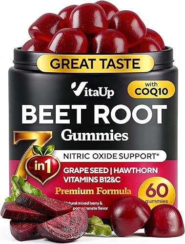Gomitas de Raíz de Remolacha – Gomitas de Remolacha – Suplementos de Remolacha Roja con Raíz de Remolacha, Semilla de Uva, CoQ10, Vitamina C y B12 –