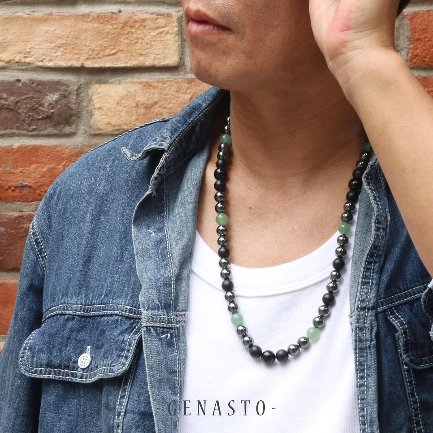 Protection Crsytal Beads Necklace for Men - GENASTO Hematite Black Tourmaline Crystals and Onyx Beaded Necklaces, Handmade Energy Stone Necklace Jewelry Gifts for Him - Image 2