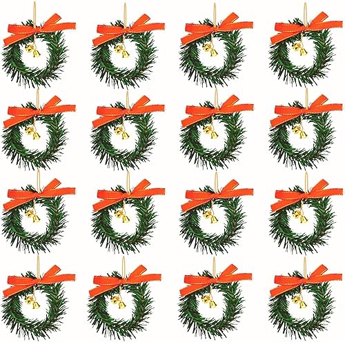 Miniatura 1 de Mini coronas de Navidad con campanas de lazos, corona de Navidad artificial verde, decoraciones de corona de Navidad para invierno, vacaciones,