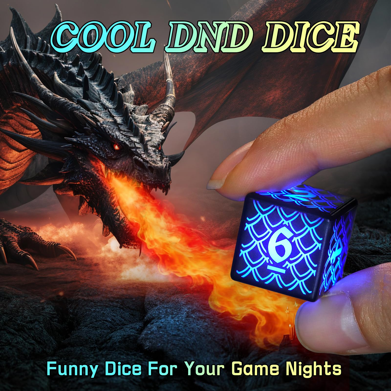 Zestaw Kości LED ZHOORQI D&D do Wielokrotnego ładowania, Bezprzewodowe ładowanKości DND, Podświetlane Kości RGB do gier Fabularnych Lochy i Smoki (RGB-Dragon Scales)