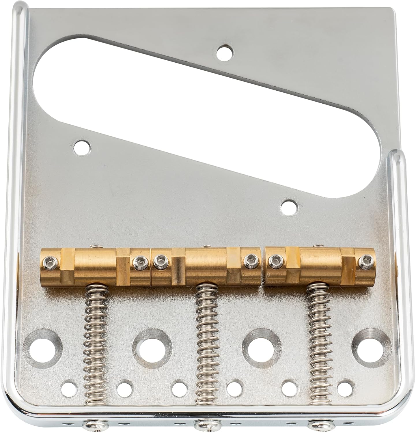 Musiclily Ultra 54mm(2-1/8 inch) Vintage Full Solid Aluminum Plate Guitar Telecaster Bridge with Compensated Brass 3-Saddle for Tele Style Electric Guitar Replacement, Chrome