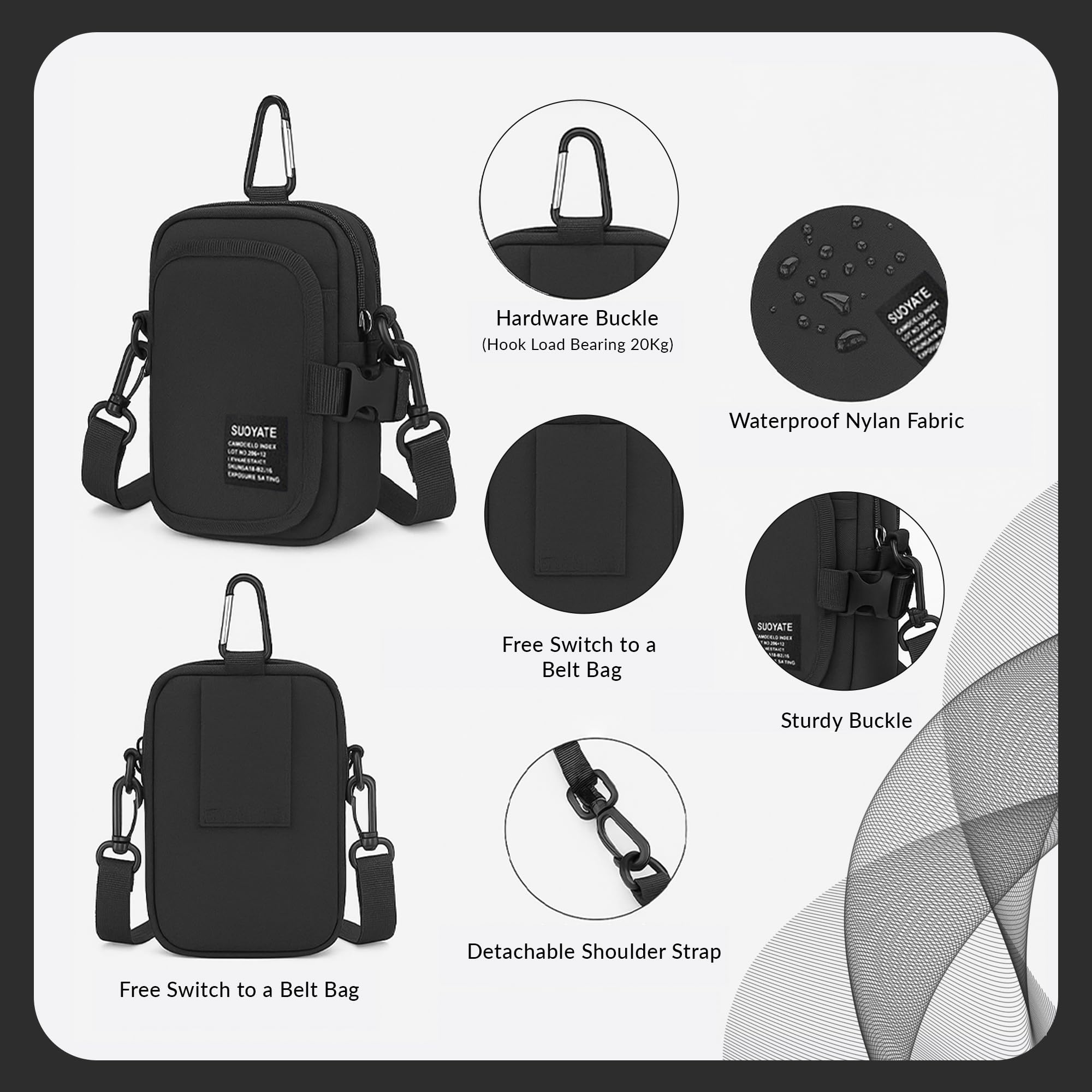 CARRY TRIP Tactical Outdoor Bag With Adjustable Strap 2 Compartment And Multiple Pockets Water Resistant Material/Sling Bag/Hiking Bag/Sling Bag For Travel/Tactical (Black) 1