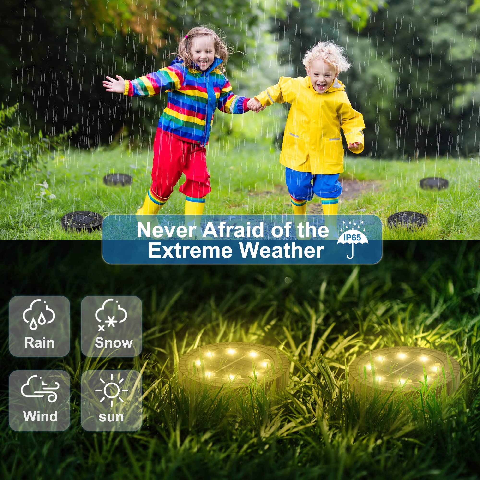 FLOWood Solar Bodenleuchte Aussen 8 Stück, 6000K Solarlampen für Außen 8 LED Solarleuchten Garten IP65 Wasserdicht Upgrade in Schwarz für Deck, Garten, Gehweg, Rasen, Hof, Warmweiß