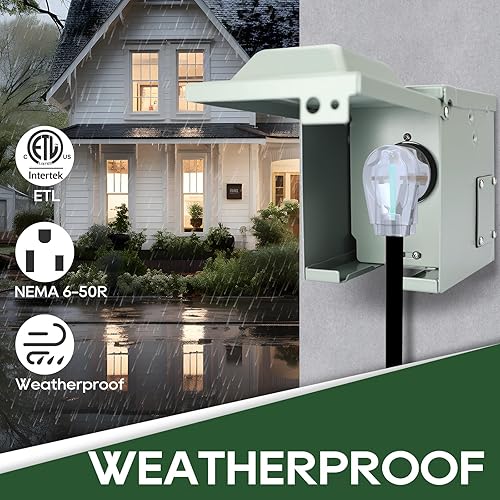 Miniatura 6 de 50 Amp 250 voltios 6-50R EVcaja de salida de energía de soldadura, panel eléctrico al aire libre cerrado con cerradura a prueba de mal tiempo