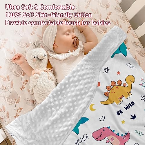 Miniatura 5 de Manta de doble capa para bebé con nombre personalizado, estampado de dinosaurio blanco, manta de ropa de cama personalizada para Halloween, para