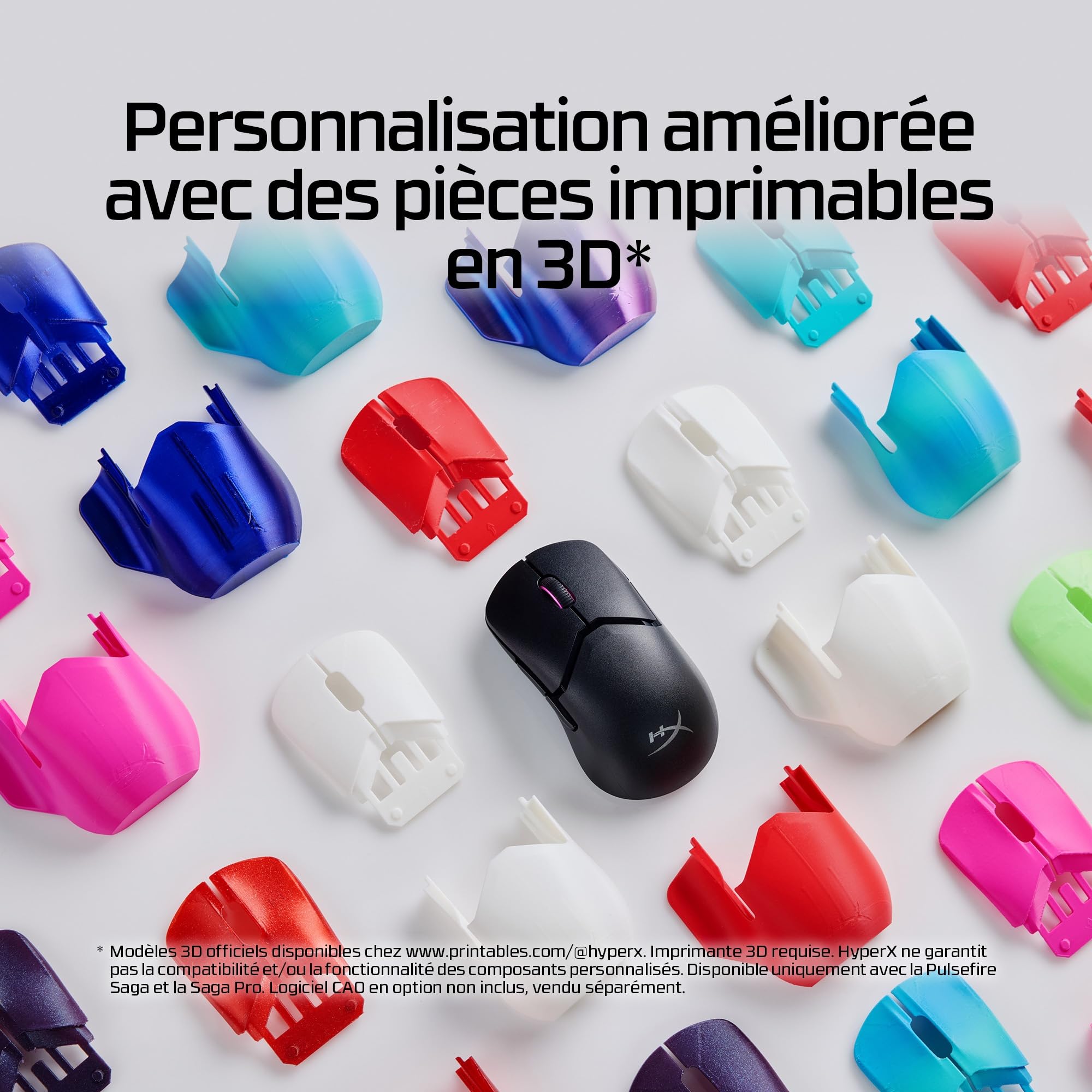 HyperX Pulsefire Saga, Souris Gaming Filaire Ultra-légère modulable de 69g, capteur Optique HyperX 26K jusqu'à 26 000 DPI, taux d'interrogation 8 000 Hz, Cordon Hyperflex 2, RGB, Noir