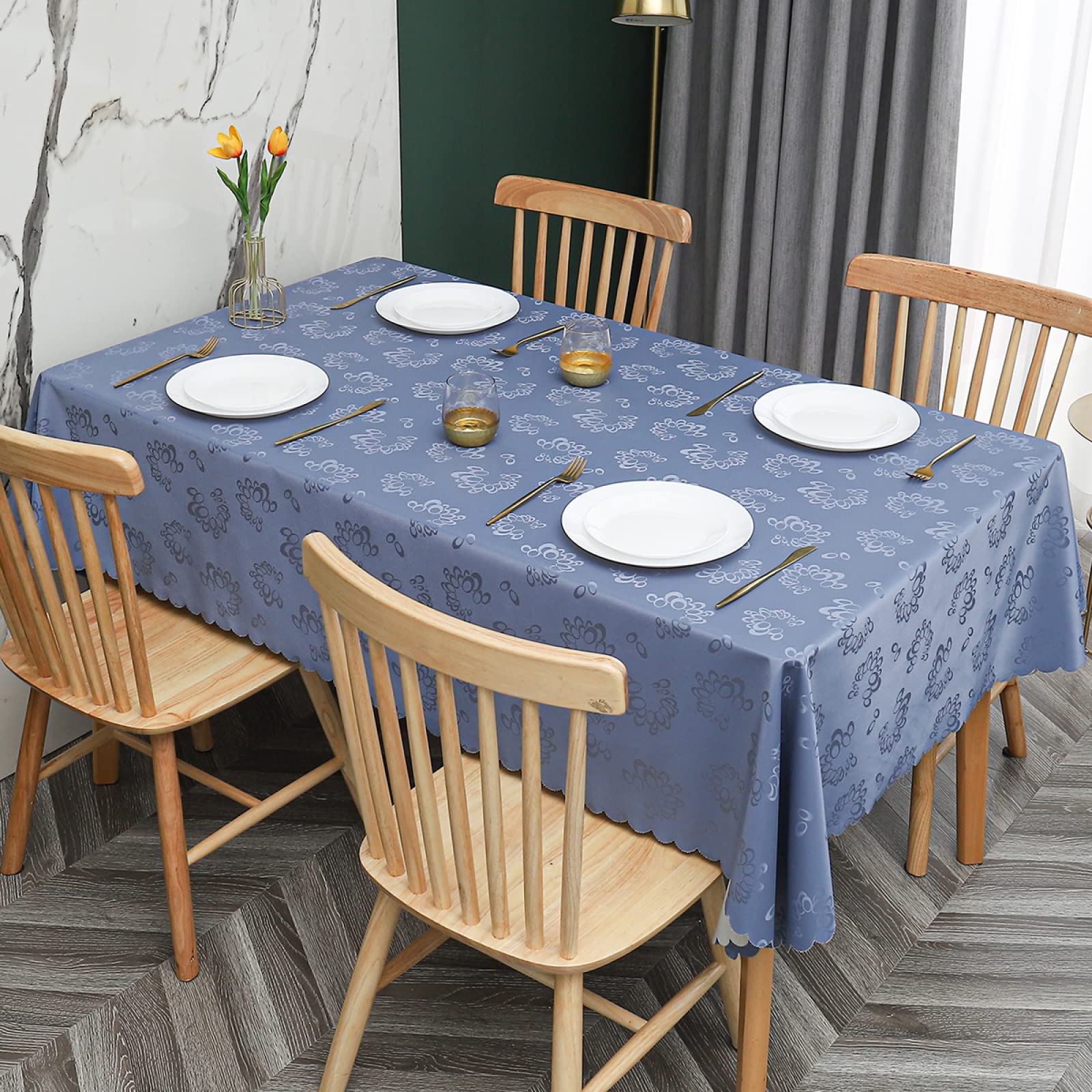 Tovaglie Rettangolare PVC Antimacchia Impermeabile Ristorante Tovaglia,campanelli Eolici Blu,140x220cm