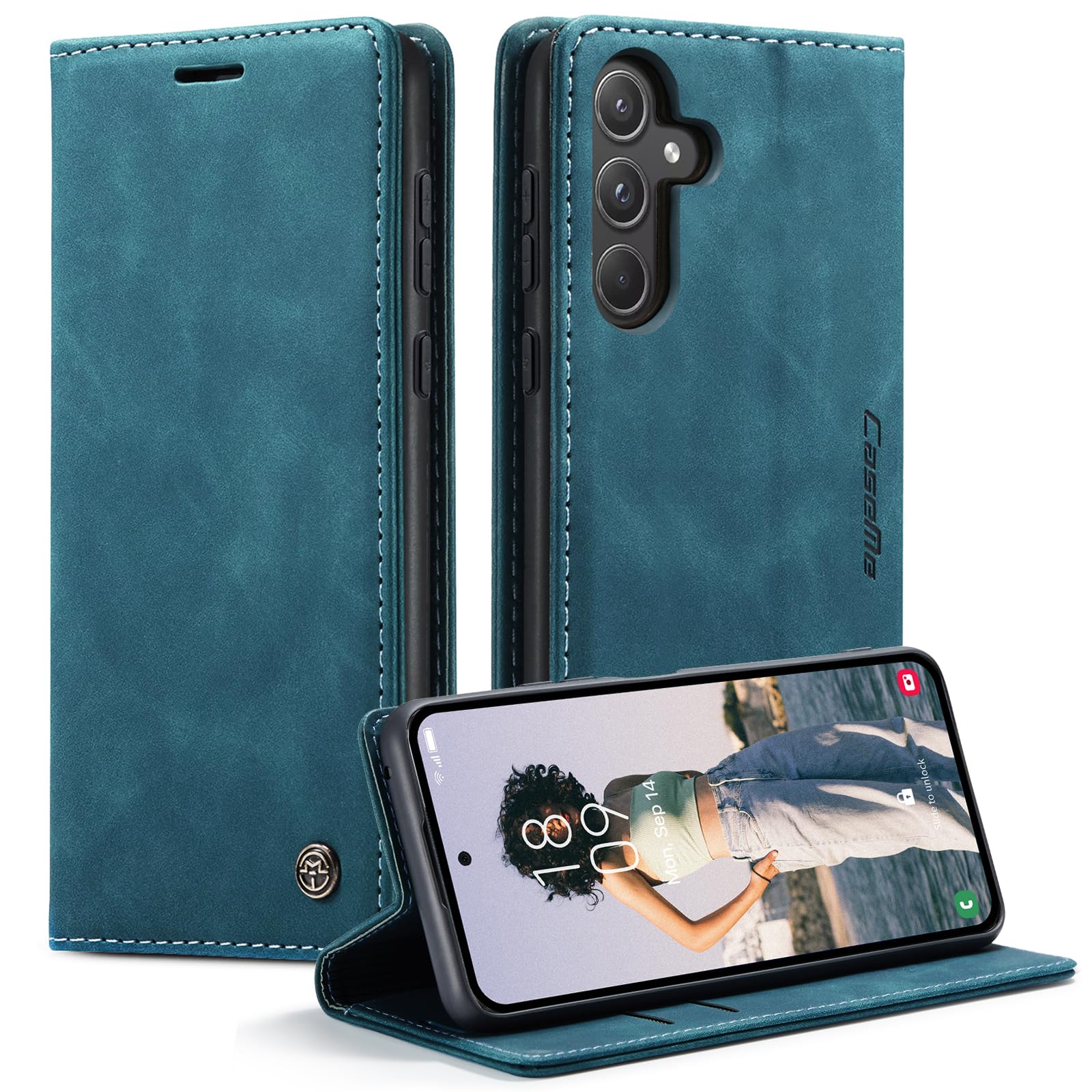 KZB Handyhülle für Samsung Galaxy A27 5G Hülle Premium Leder Klappbar Tasche Flip Case Magnet Kartenfach Standfunktion Klapphülle Schutzhülle für Samsung Galaxy A27 - Blaugrün