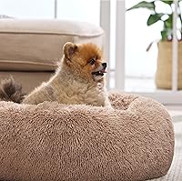 Vista 7 de Bedsure Calming Dog Bed for Small Medium Dogs - Donut Washable Medium Puppy Bed, 27 inches Anti-Slip Round Fluffy Plush Faux Fur Pet Bed, Camel