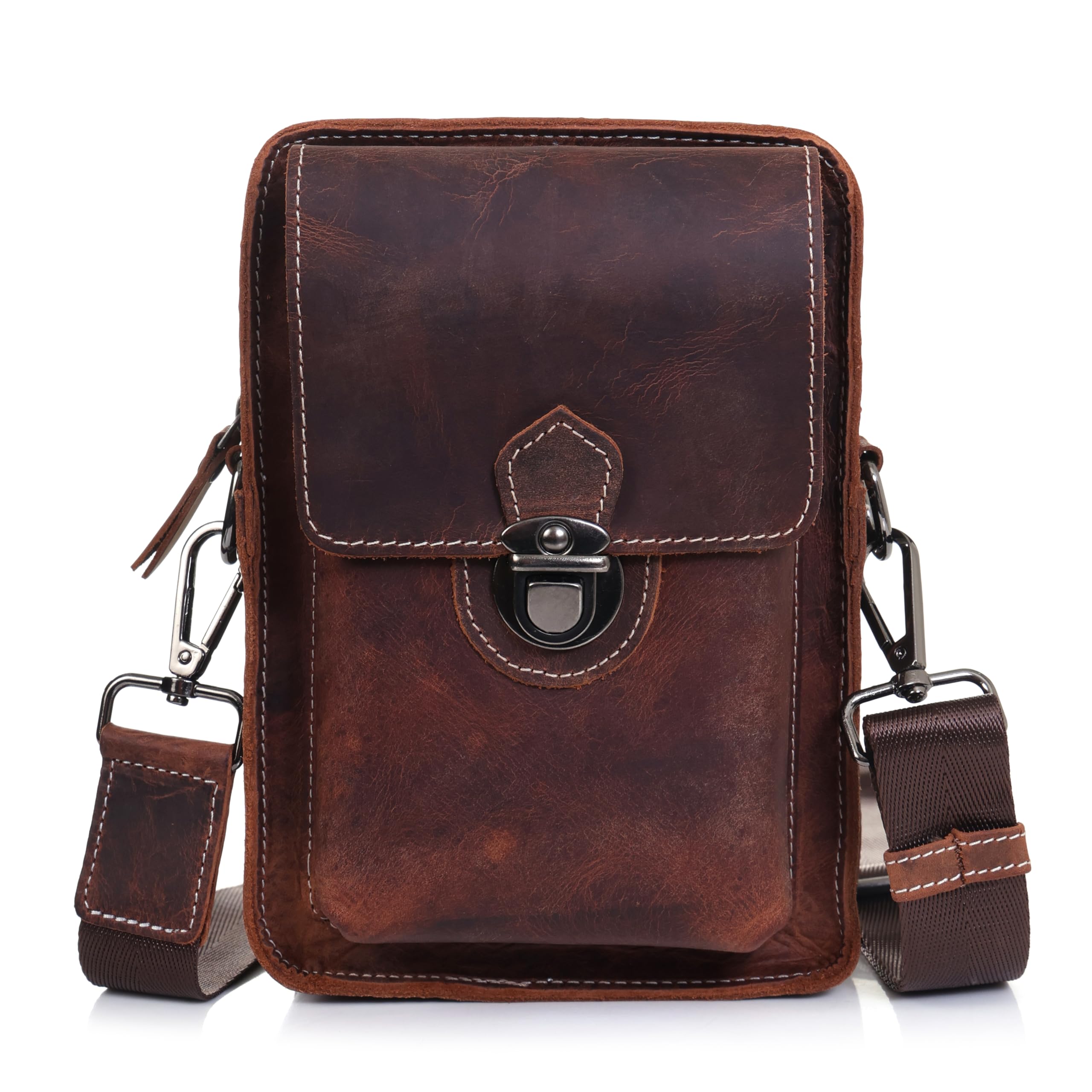MENSCH 3 in 1 Genuine Leather Office Bussiness Messenger Crossbody Side Sling Shoulder & Waist Accessories Bag For Daily Use, Travel Bag With Detachable Strap for Men & Women | 1 Year Warranty