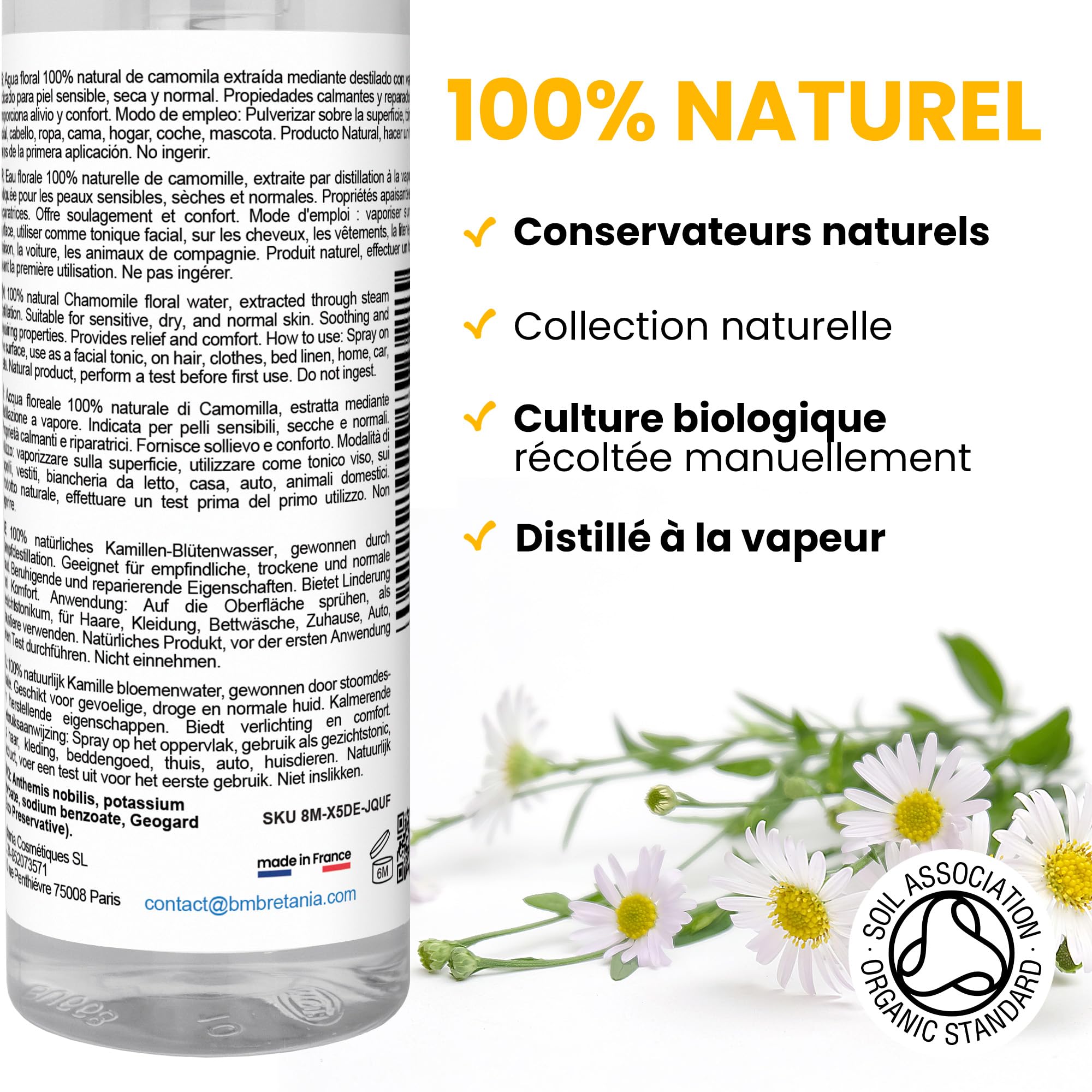 Image secondaire de Hydrolat de Camomille Organique 100% Pure, Lotion Tonique pour Peau Sensible | Lotion Bébé | Lotion Après Rasage | Lotion Après