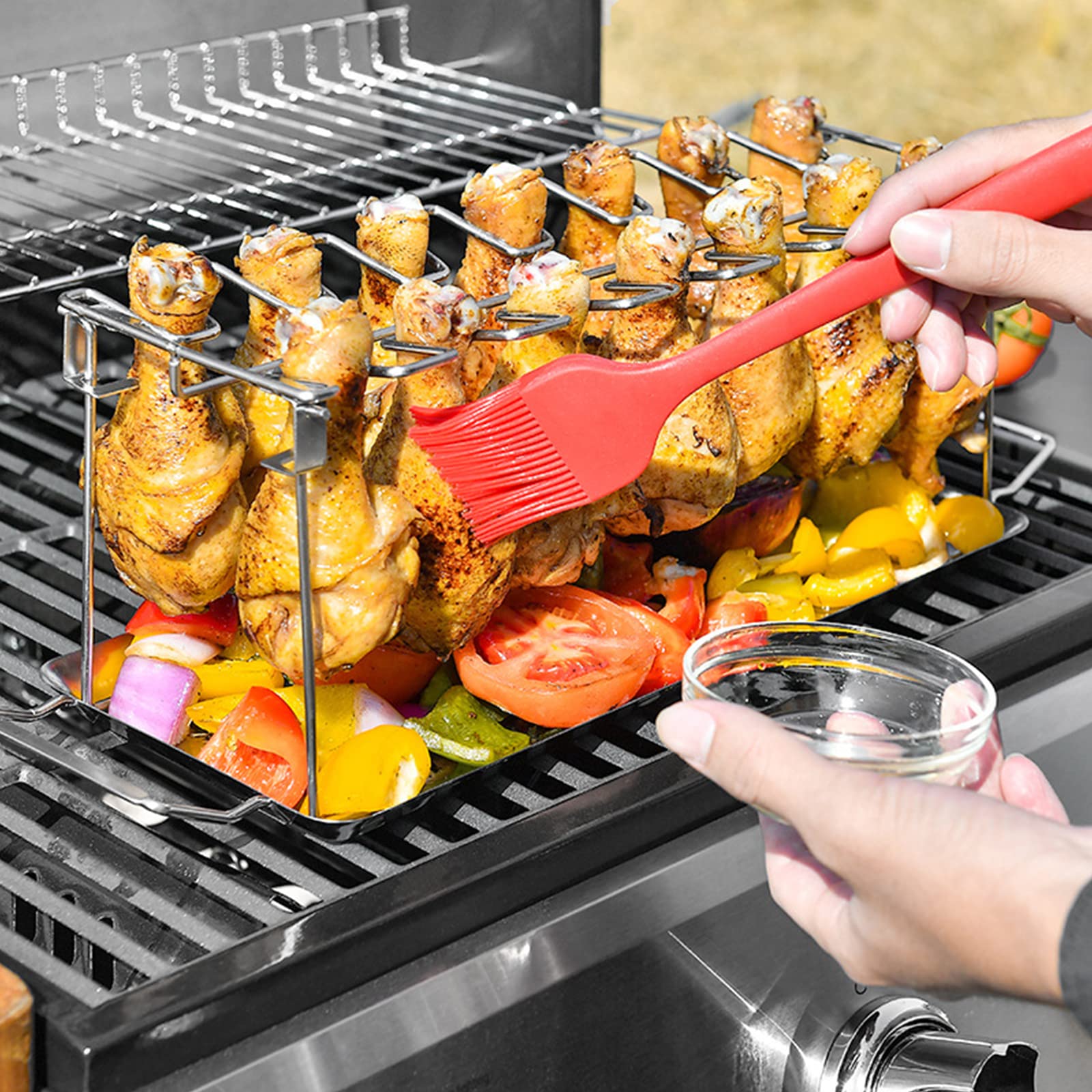 Accessoire Cuisson Volaille Support à Poulet Barbecue Acier Inoxydable - Pour Four Et Grill - Bac Récupération Graisse Support Rôtissoire Vertical Accessoire Cuisson Volaille Support à Poulet Barbecue Acier Inoxydable - Pour Four Et Grill - Bac Récupération Graisse Support Rôtissoire Vertical